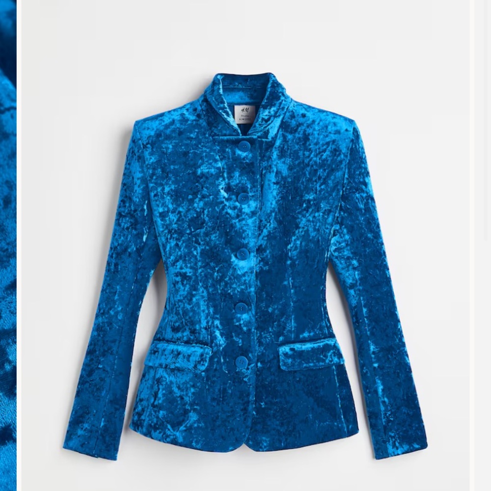ISO H&M Crushed-Velvet Blazer Cobalt Blue